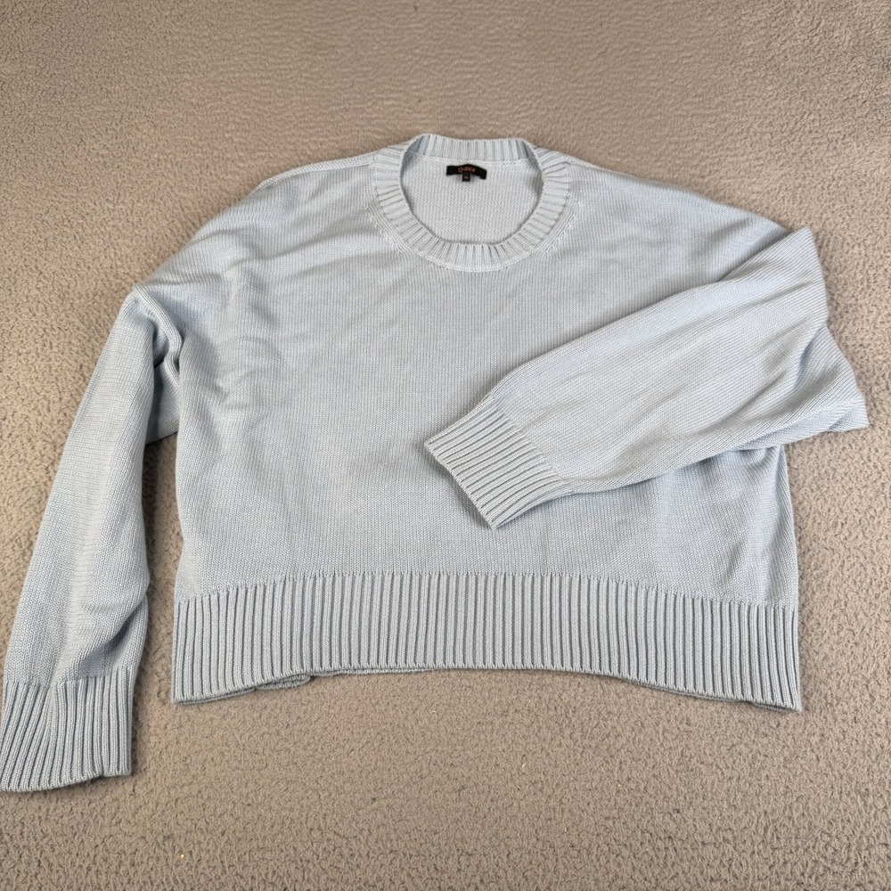 Quince Sweater Womens XL Blue Organic Cotton Shaker Stitch Crewneck Pullover